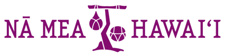 Logo of Nā Mea Hawaii with purple text on a white background