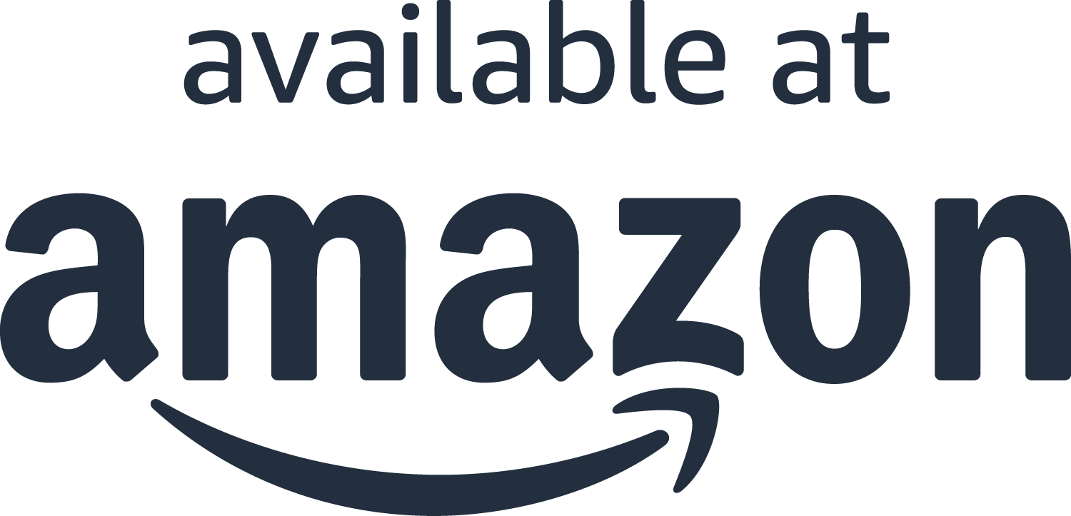 Text 'available at amazon' with Amazon logo on a white background
